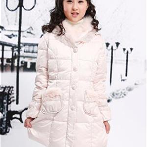 爱美斯童装女童獭兔毛领羽绒服供应